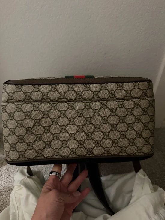 Gucci Beige GG Supreme Canvas Backpack with Red & Green Web and Brown Trim - Picture 9 of 11